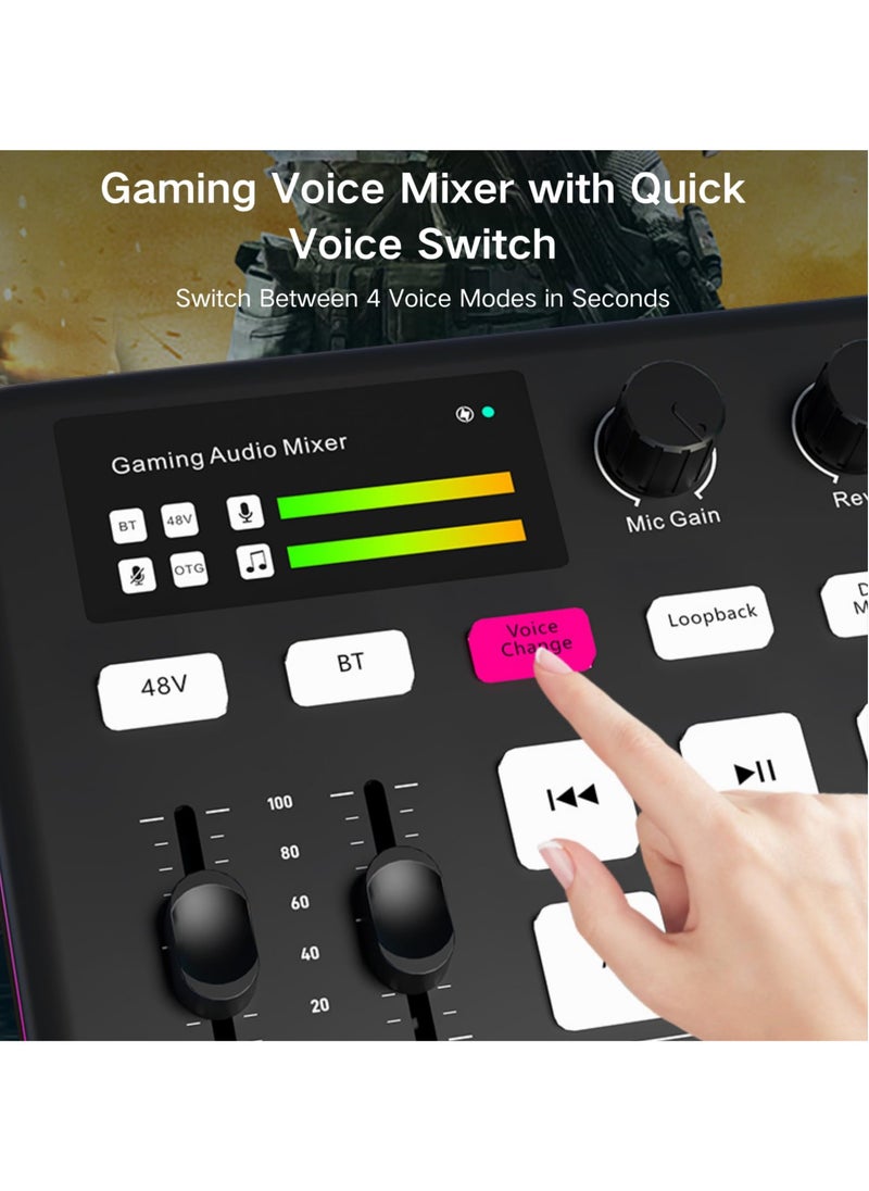 XiuWoo - Gaming Audio Interface, Pro-preamp with 48V Phantom Power, Voice Changer DJ Mixer Effects, RGB Lighting for Live Streaming, Podcasting, Recording, Stream Deck Compatible, Gaming Audio Mixer - Image 1