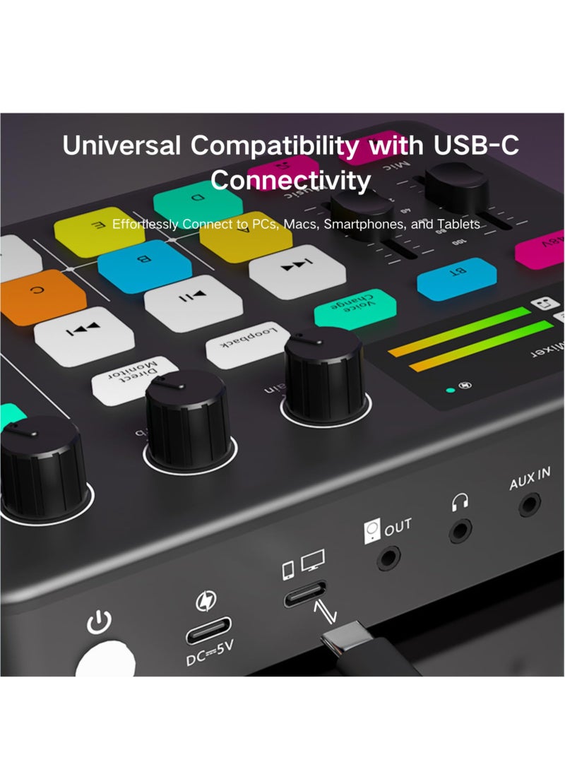 XiuWoo - Gaming Audio Interface, Pro-preamp with 48V Phantom Power, Voice Changer DJ Mixer Effects, RGB Lighting for Live Streaming, Podcasting, Recording, Stream Deck Compatible, Gaming Audio Mixer - Image 1