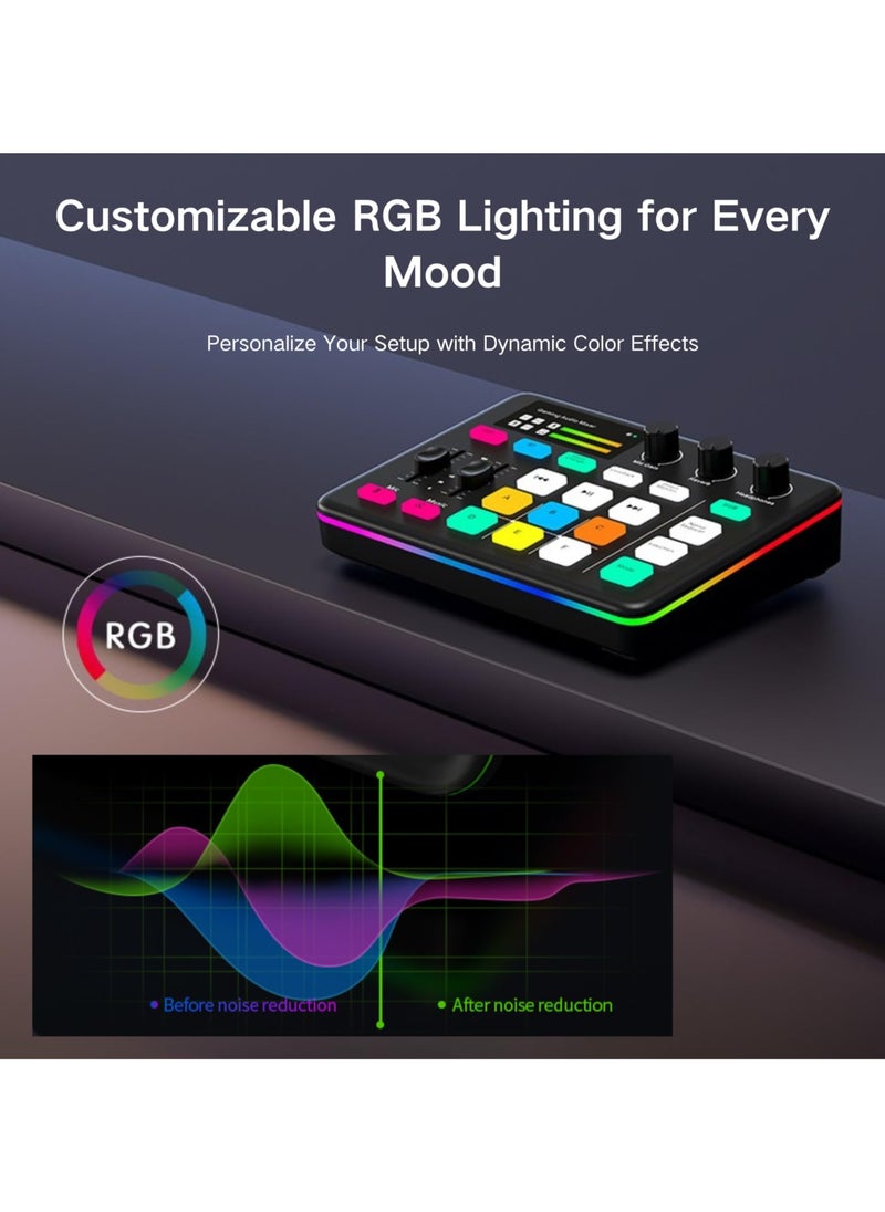XiuWoo - Gaming Audio Interface, Pro-preamp with 48V Phantom Power, Voice Changer DJ Mixer Effects, RGB Lighting for Live Streaming, Podcasting, Recording, Stream Deck Compatible, Gaming Audio Mixer - Image 1