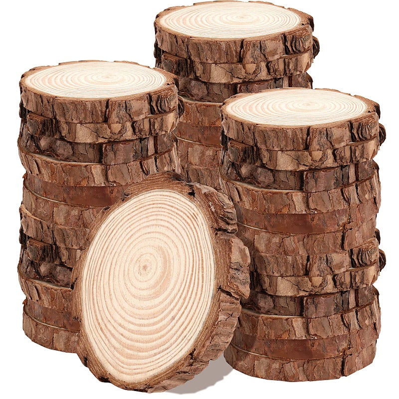 JOIKIT 50 PCS 354 Inches Natural Wood Slices Unfinished Natural Wood Coasters Wood Rounds Circles for Arts and Crafts DIY Christmas Ornaments Rustic Wedding