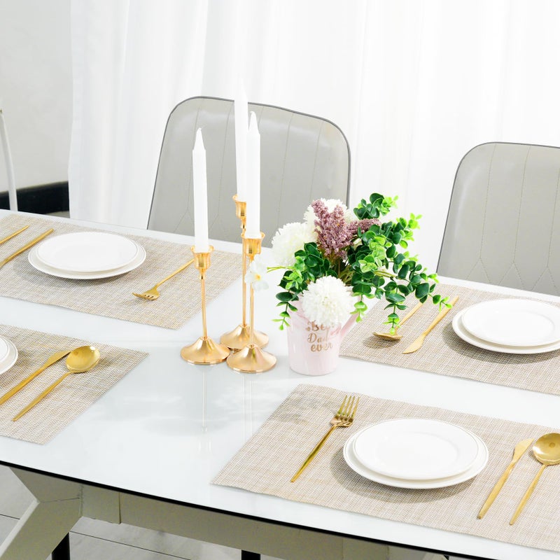 flohar Placemats Set of 6ï¼ŒNon-Slip PVC Weave Table Mats Easy to Cleanï¼ŒHeat Resistant Place Mats for Kitchen Dining Table Decoration Indoor Outdoorï¼ŒBeige White - Image 5
