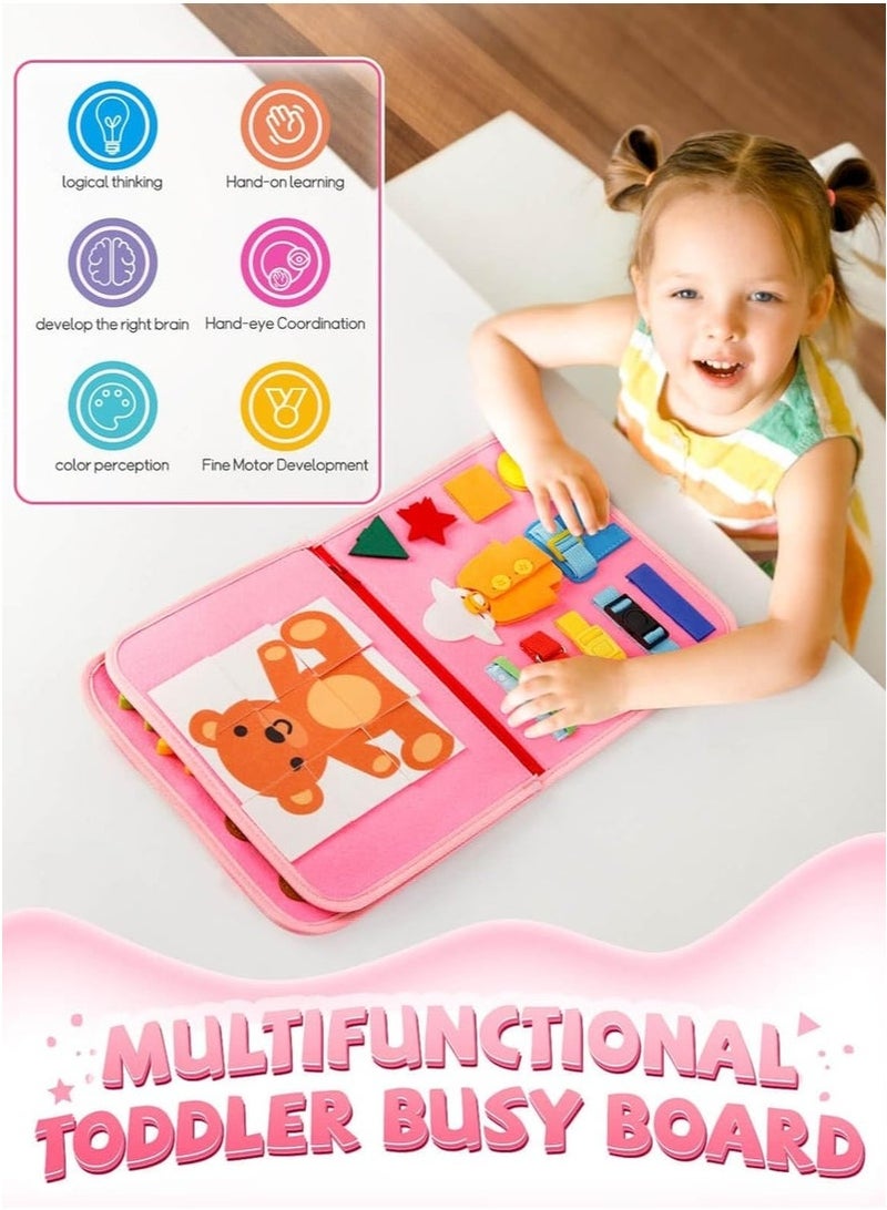 جيفت كتب مونتيسوري اللوحية، لوحة أنشطة حسية تعليمية مبكرة، كتاب هادئ محمول متعدد الوظائف، لعبة محمولة للسفر، تُعلّم أطفال ما قبل المدرسة مهارات الحياة والمهارات الحركية الدقيقة، لعبة لوحية مصنوعة من مادة اللباد، تصميم حورية البحر الوردية. - Image 5