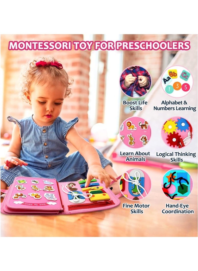 جيفت كتب مونتيسوري اللوحية، لوحة أنشطة حسية تعليمية مبكرة، كتاب هادئ محمول متعدد الوظائف، لعبة محمولة للسفر، تُعلّم أطفال ما قبل المدرسة مهارات الحياة والمهارات الحركية الدقيقة، لعبة لوحية مصنوعة من مادة اللباد، تصميم حورية البحر الوردية. - Image 4