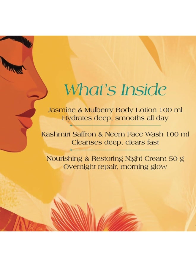 Ashpveda Nourishing Night Gift Box | Ayurvedic Skincare Combo – Jasmine & Mulberry Body Lotion100ml, Kashmiri Saffron & Neem Face Wash 100ml& Night Cream 50g| Natural & Paraben-Free - Image 4