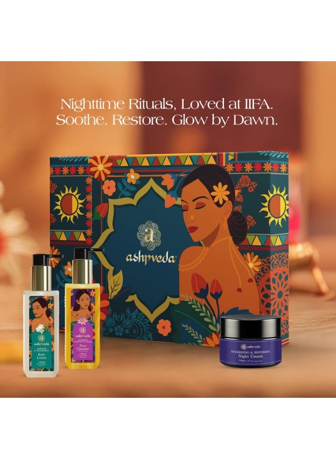 Ashpveda Nourishing Night Gift Box | Ayurvedic Skincare Combo – Jasmine & Mulberry Body Lotion100ml, Kashmiri Saffron & Neem Face Wash 100ml& Night Cream 50g| Natural & Paraben-Free - Image 2