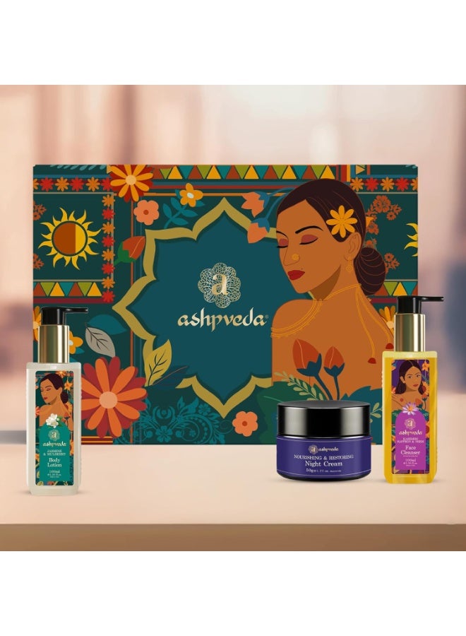 Ashpveda Nourishing Night Gift Box | Ayurvedic Skincare Combo – Jasmine & Mulberry Body Lotion100ml, Kashmiri Saffron & Neem Face Wash 100ml& Night Cream 50g| Natural & Paraben-Free - Image 1