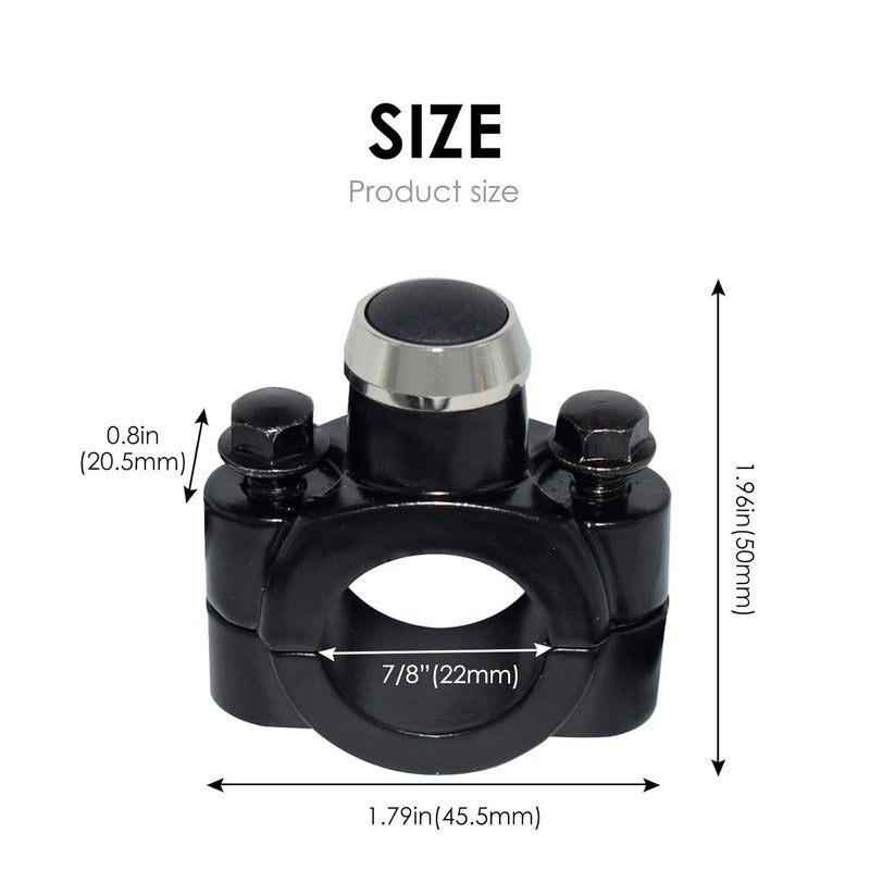 Feiteplus Aluminum 7/8" Motorcycle Handlebar Control Horn Start Switch Button Momentary Action with Two Bullet Connectors Black Button - Image 3