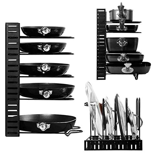Breewell Adjustable Multipurpose Pan and Pot Tawa Bartan Rack Holder Stand Plate Dish Lid Tray Utensils Cookware Cupboard Cabinet Storage Shelf Shelves Organizer Organizer For Kitchen Black - Image 2