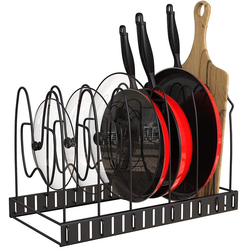 Breewell Adjustable Multipurpose Pan and Pot Tawa Bartan Rack Holder Stand Plate Dish Lid Tray Utensils Cookware Cupboard Cabinet Storage Shelf Shelves Organizer Organizer For Kitchen Black - Image 3