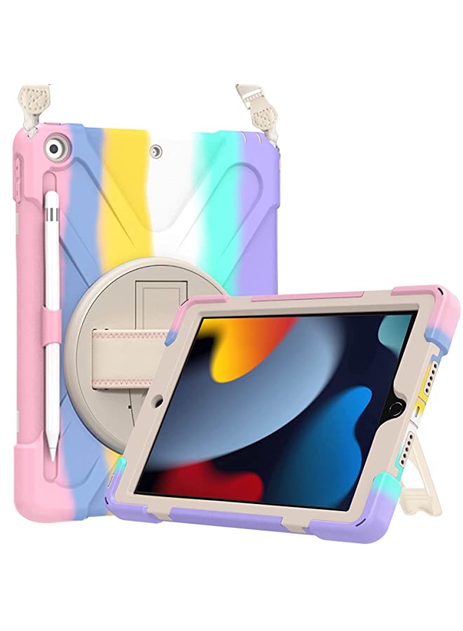 Procases ProCase iPad 10.2 Case 2021 iPad 9th/2020 iPad 8th/2019 iPad 7th Generation Case, Rugged Heavy Duty Shockproof Rotatable Kickstand Protective Cover for 10.2" iPad 9th/8th/7th Gen -Colorfulpink - Image 1