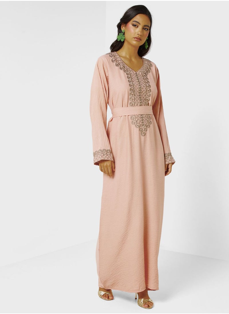 hayas closet - Embroidered Belted Jalabiya - Image 1