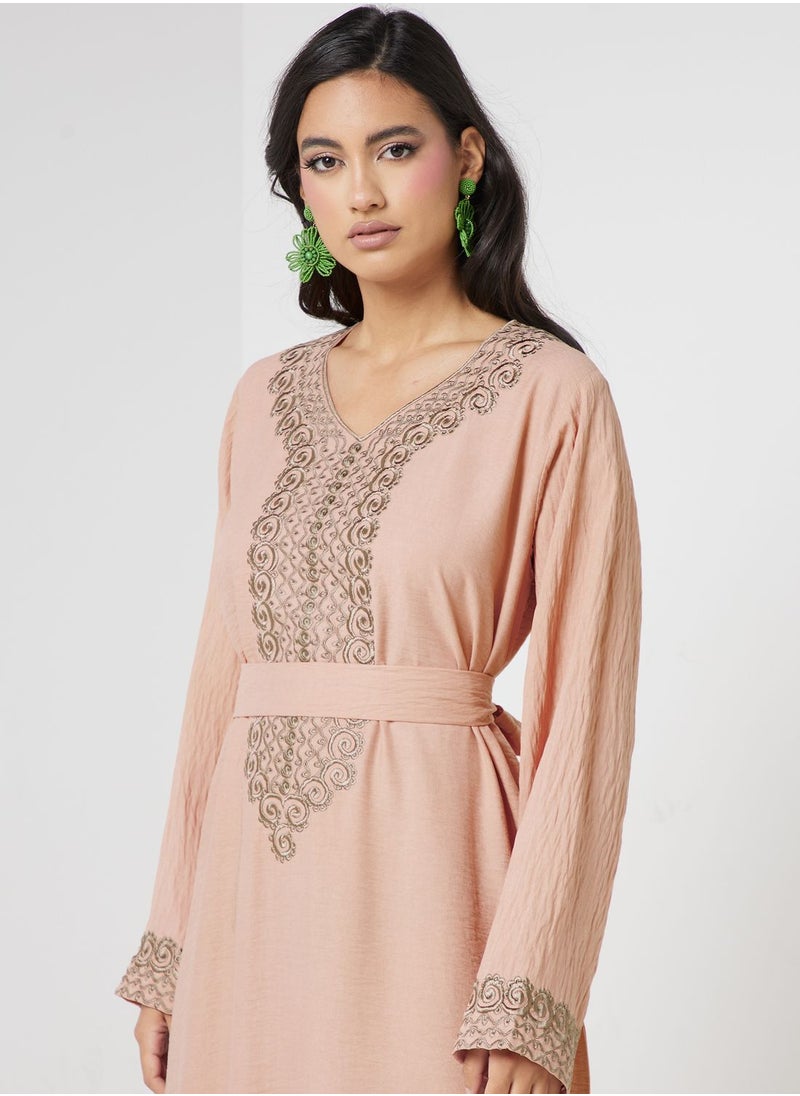 hayas closet - Embroidered Belted Jalabiya - Image 1