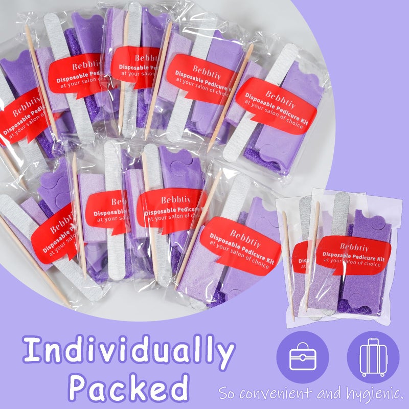 Bebbtiy Disposable Pedicure Kit Sets, 5 in 1 Nail Salon Manicure Pedicure Kit Professional, Nail File, Pumice Pad, Mini Buffer, Toe Separator, Wood Stick, Individually Package (50, Count, 80/100 Grit) - Image 2