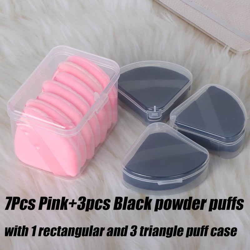 Ocim 10Pcs Powder Puffs for Face Powder,Soft Velour Triangle Beauty Puff,Makeup Pressed,Baking & Setting Powder Sponge Applicator Pads with Case,Black&Pink - Image 2