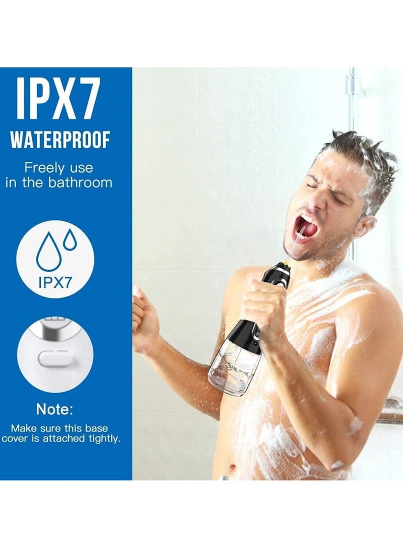 H20 جهاز تنظيف الأسنان بالماء بدون سلك، جهاز ري الفم المحمول القابل لإعادة الشحن مع 5 أوضاع و 6 رؤوس، تنظيف الأسنان بالماء بسعة 300 مل لخدمة المنزل والسفر، للعناية بالتقويم والجسور (أسود) - Image 3