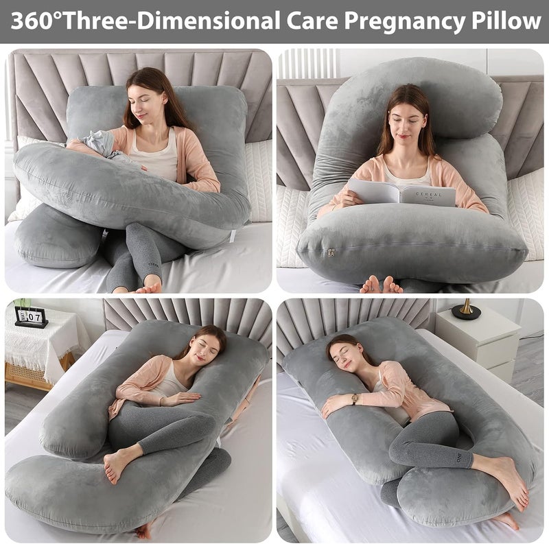 Elover Pregnancy Must Haves Pregnancy Pillow U-Shaped Full Body Maternity Support Pillow for Pregnant Women with Replaceable and Washable Velvet Cover Size 57" (Haze Grey, Velvet) - Image 3