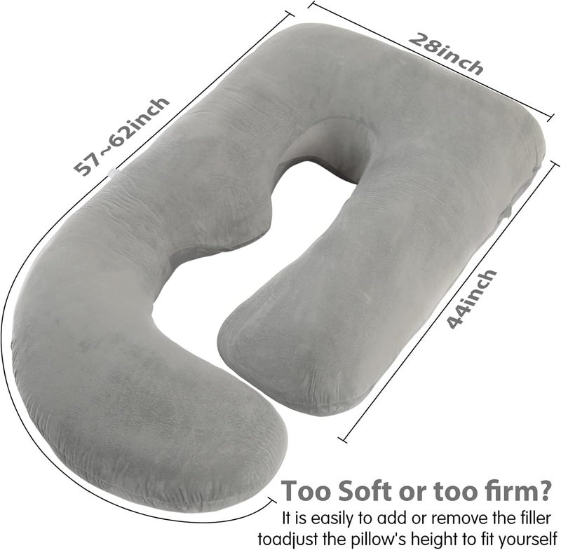 Elover Pregnancy Must Haves Pregnancy Pillow U-Shaped Full Body Maternity Support Pillow for Pregnant Women with Replaceable and Washable Velvet Cover Size 57" (Haze Grey, Velvet) - Image 4