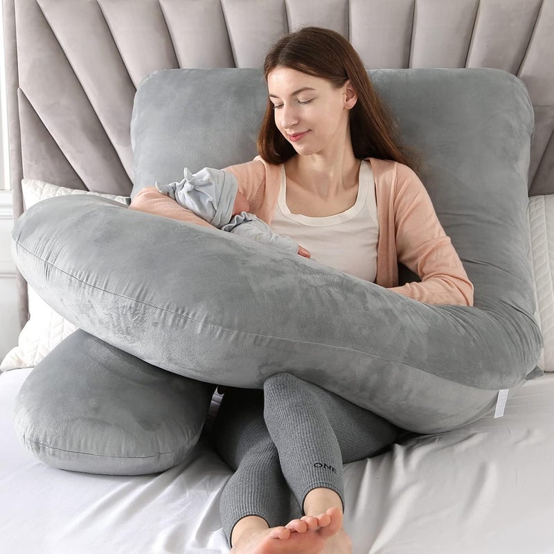 Elover Pregnancy Must Haves Pregnancy Pillow U-Shaped Full Body Maternity Support Pillow for Pregnant Women with Replaceable and Washable Velvet Cover Size 57" (Haze Grey, Velvet) - Image 5