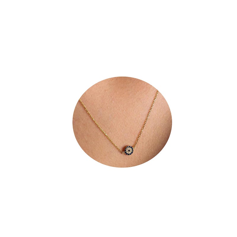 Collner 14K Gold Heart Pendant Necklace for Women Dainty Star Tiny Evil Eye Choker Necklace Boho Crescent Moon Necklace Minimalist Jewelry (Blue-Evil Eye) - Image 1