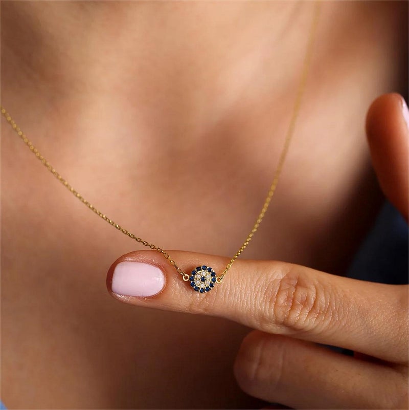 Collner 14K Gold Heart Pendant Necklace for Women Dainty Star Tiny Evil Eye Choker Necklace Boho Crescent Moon Necklace Minimalist Jewelry (Blue-Evil Eye) - Image 2