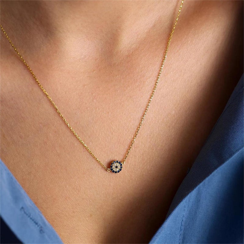 Collner 14K Gold Heart Pendant Necklace for Women Dainty Star Tiny Evil Eye Choker Necklace Boho Crescent Moon Necklace Minimalist Jewelry (Blue-Evil Eye) - Image 3