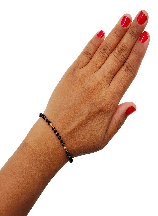 JHB Bangle Style Black Beautiful Latest Trend Artificial Crystal Beads Metal Brass Hand Bracelet for Women - Image 4