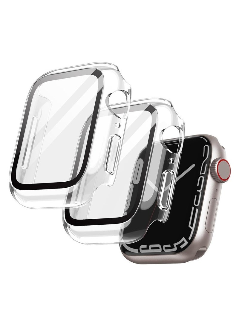 Case With Screen Protector For Apple Watch Series 9 8 7 45mm Overall Protective Cover Built-in Tempered Glass Film High Sensitivity 2 Pack (Clear) - Image 1