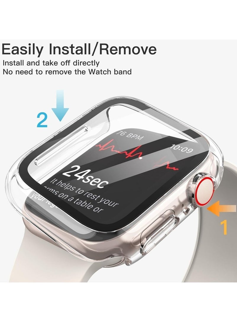 Case With Screen Protector For Apple Watch Series 9 8 7 45mm Overall Protective Cover Built-in Tempered Glass Film High Sensitivity 2 Pack (Clear) - Image 4