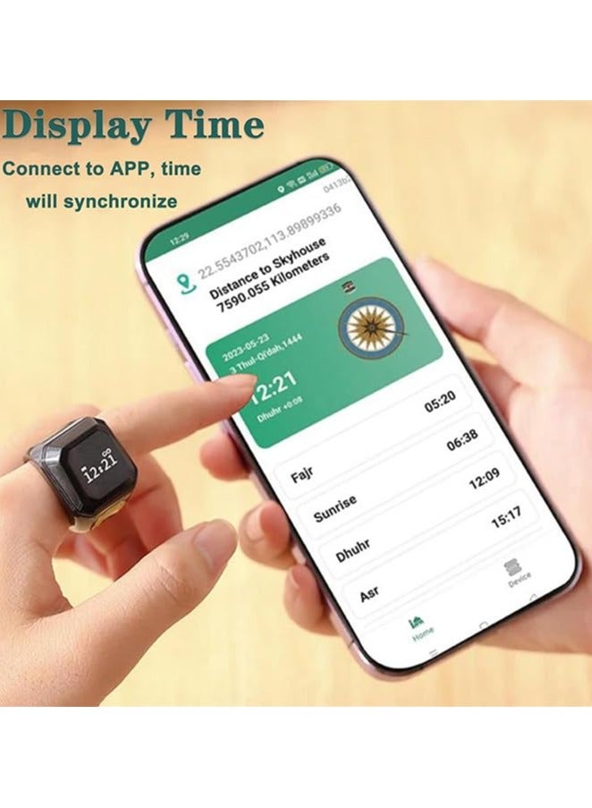 بستوش حلقة الذكر الذكية بحجم 20 ملم – حلقة تسبيح ذكية عربية للمسلمين مع تذكير بمواقيت الصلاة، عدّاد تسبيح، تقنية قابلة للارتداء، وتنبيه بالاهتزاز. مزودة بتطبيق IQIBLA الحصري وتذكيرات يومية للصلاة 5 مرات.(أخضر) - Image 4