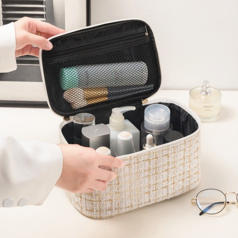 Cosmetic Bag 22x14x14cm Cotton Linen Blend With Large Compartment - Travel Organizer For Cosmetics Jewelry Personal Care Items - Image 3
