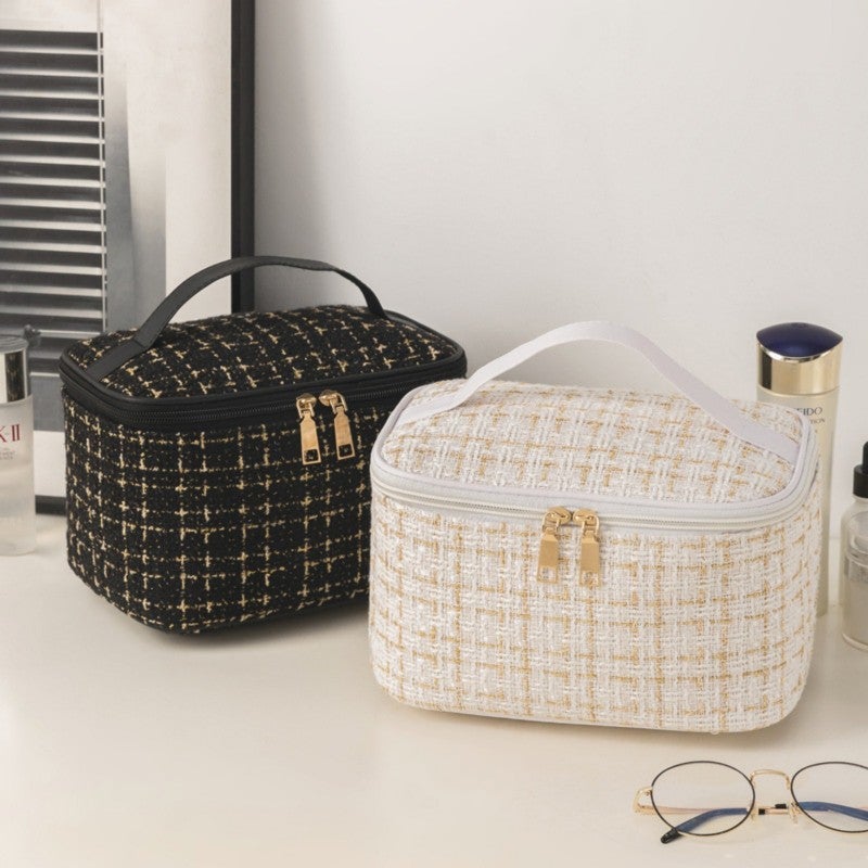 Cosmetic Bag 22x14x14cm Cotton Linen Blend With Large Compartment - Travel Organizer For Cosmetics Jewelry Personal Care Items - Image 4