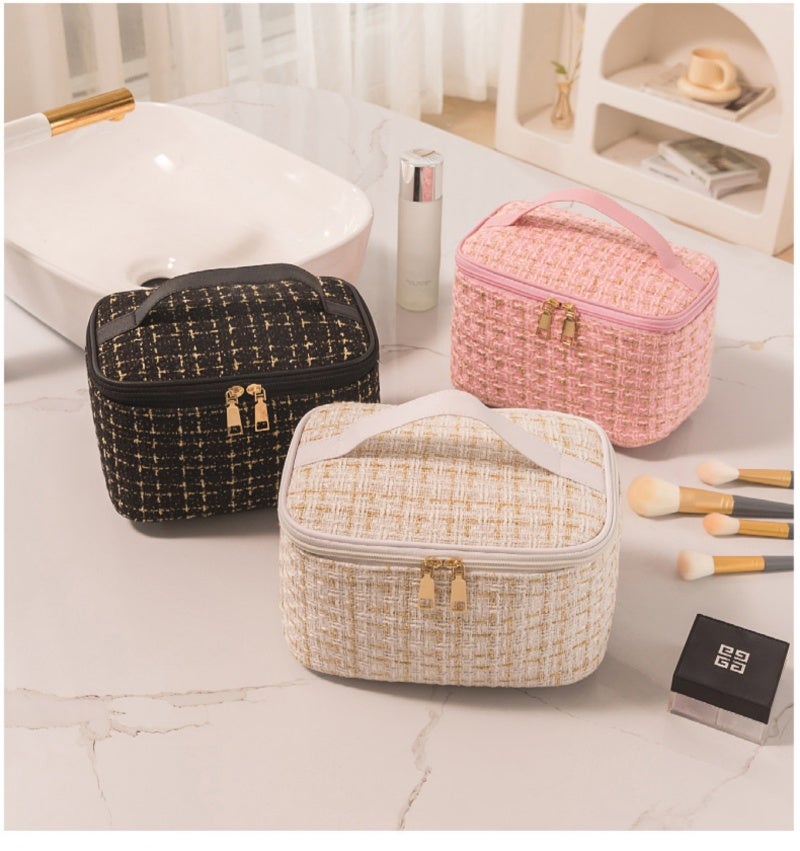 Cosmetic Bag 22x14x14cm Cotton Linen Blend With Large Compartment - Travel Organizer For Cosmetics Jewelry Personal Care Items - Image 5