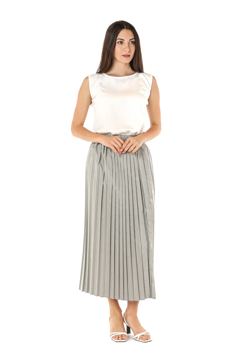 Moistreet Pleated High Waist Midi Skirt