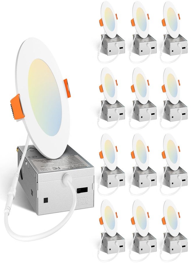 Amico أميكو 12 عبوة 4 بوصة 5CCT LED رفيع للغاية قابل للتعتيم ضوء مدمج/سقف مع صندوق تقاطع، 2700K/3000K/3500K/4000K/5000K قابل للاختيار، 11W مكافئ 70W، 800LM سطوع عالي ضوء أسفل الوافر - ETL&FCC - Image 1