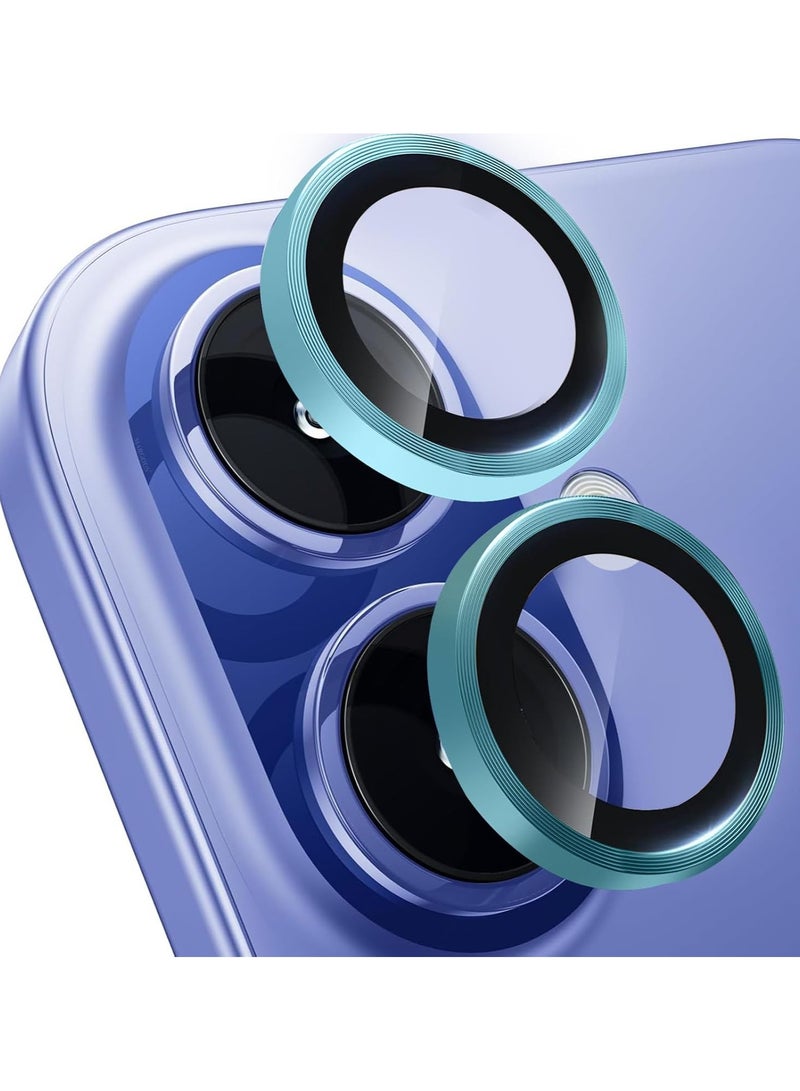 Camera Lens Protector for iPhone 16 Tempered Glass Aluminum Ring Cover, HD Clear, iPhone Camera Design Matching, Anti-Reflection, Anti-Scratch, Full Set (cyan) - Image 3
