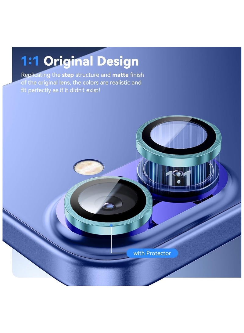 Camera Lens Protector for iPhone 16 Tempered Glass Aluminum Ring Cover, HD Clear, iPhone Camera Design Matching, Anti-Reflection, Anti-Scratch, Full Set (cyan) - Image 5