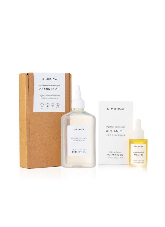 KIMIRICA - Botanical Oil Duo ; Fairtrade Cold Pressed Coconut Oil + Argan Oil Pure Moroccan Argan Oil For Healthy Hair ; The Perfect Duo To Fight Summer Dryness. - Image 1