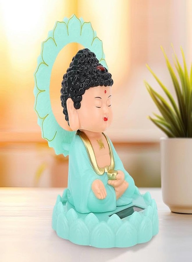 Oblivion Solar Powered Sitting Buddha Statue 1 Pc - Home Decoration Items for Living Room, Shaking Head Monk Figurine for Car Dashboard, Wealth & Prosperity, Meditation Ornament (Light Blue-Medium) - Image 5