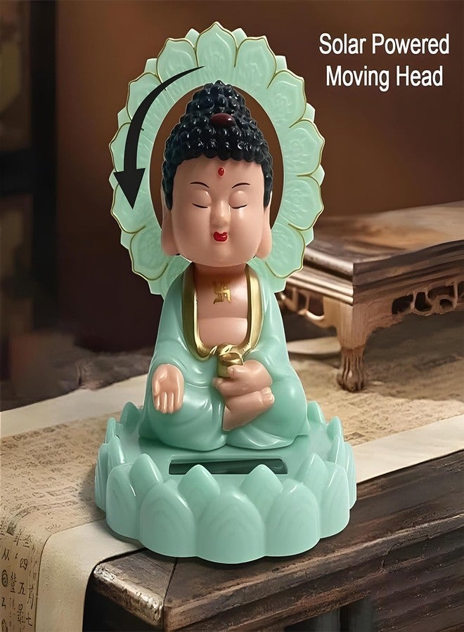 Oblivion Solar Powered Sitting Buddha Statue 1 Pc - Home Decoration Items for Living Room, Shaking Head Monk Figurine for Car Dashboard, Wealth & Prosperity, Meditation Ornament (Light Blue-Medium) - Image 2