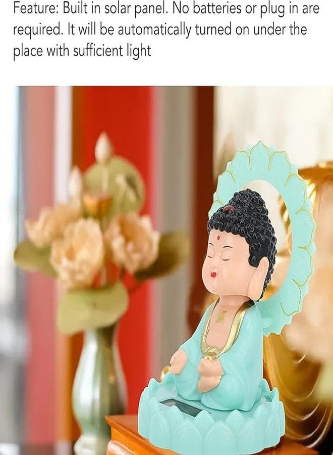 Oblivion Solar Powered Sitting Buddha Statue 1 Pc - Home Decoration Items for Living Room, Shaking Head Monk Figurine for Car Dashboard, Wealth & Prosperity, Meditation Ornament (Light Blue-Medium) - Image 4