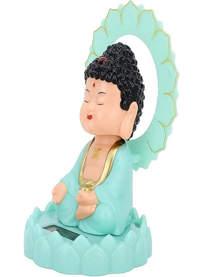 Oblivion Solar Powered Sitting Buddha Statue 1 Pc - Home Decoration Items for Living Room, Shaking Head Monk Figurine for Car Dashboard, Wealth & Prosperity, Meditation Ornament (Light Blue-Medium) - Image 1