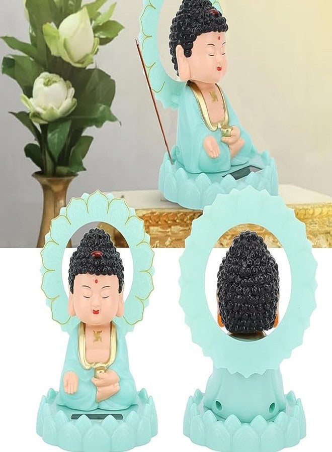 Oblivion Solar Powered Sitting Buddha Statue 1 Pc - Home Decoration Items for Living Room, Shaking Head Monk Figurine for Car Dashboard, Wealth & Prosperity, Meditation Ornament (Light Blue-Medium) - Image 3