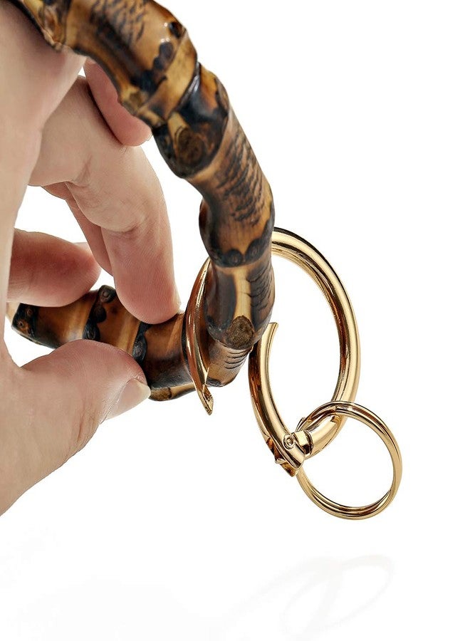 Ido4U Natural Bamboo Key Ring Bracelets Wristlet Keychain Holder with 3.4" Inner Diameter (12mm, B-Burned Color) - Image 2