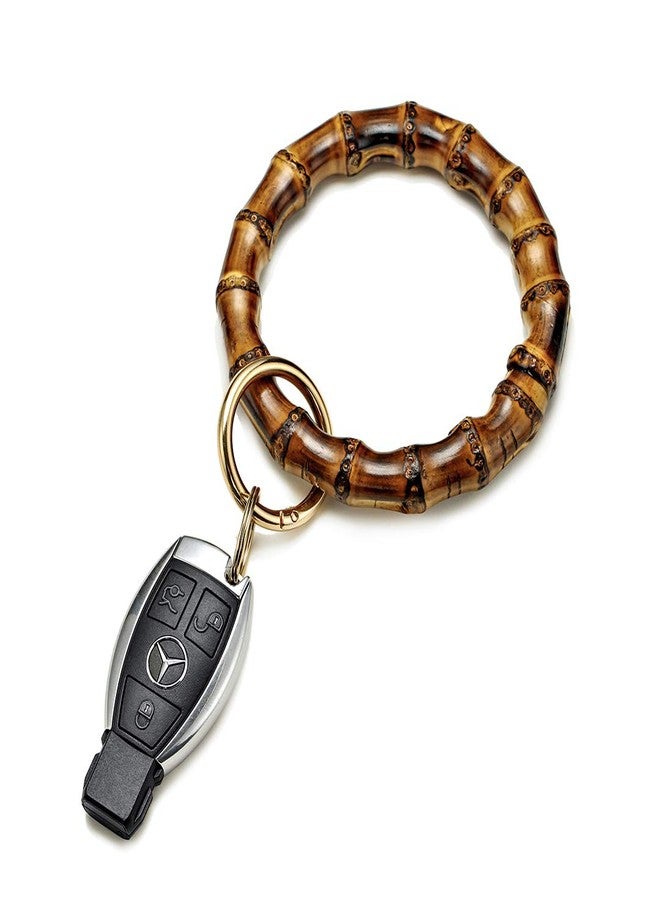 Ido4U Natural Bamboo Key Ring Bracelets Wristlet Keychain Holder with 3.4" Inner Diameter (12mm, B-Burned Color) - Image 1