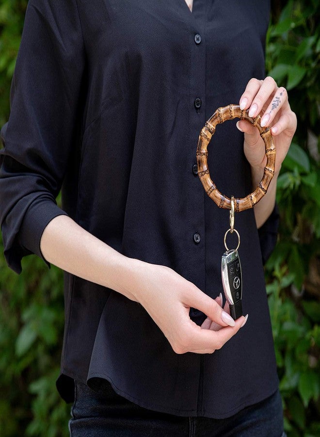 Ido4U Natural Bamboo Key Ring Bracelets Wristlet Keychain Holder with 3.4" Inner Diameter (12mm, B-Burned Color) - Image 5