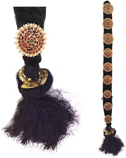 THANUS CRAFT THANU'S CRAFT Bridal False Hair Choti Poola Jada Billalu Hair Ornaments Set Full Moon Shape Temple jewellery Ready Jada Billalu Bharatanatyam Kuchipudi Classical Dance Jewelry for women - Image 4