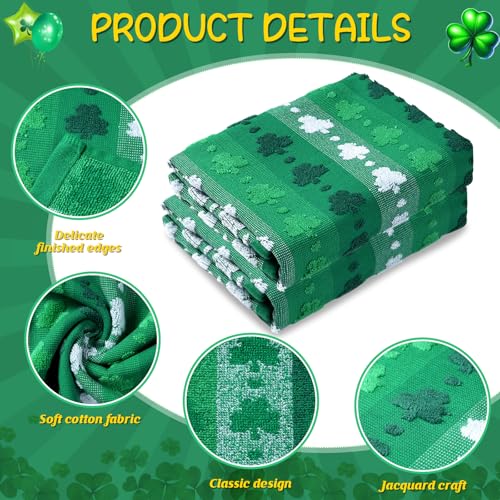 Hallswl 2pcs 16 x 27 Inch St. Patrick's Day Hand Towels 3D Green Shamrock Jacquard Bath Towel Irish Clover Cotton Soft Bathroom Kitchen Decorative Set for St. Patrick's Day Holiday Decor Gift - Image 3