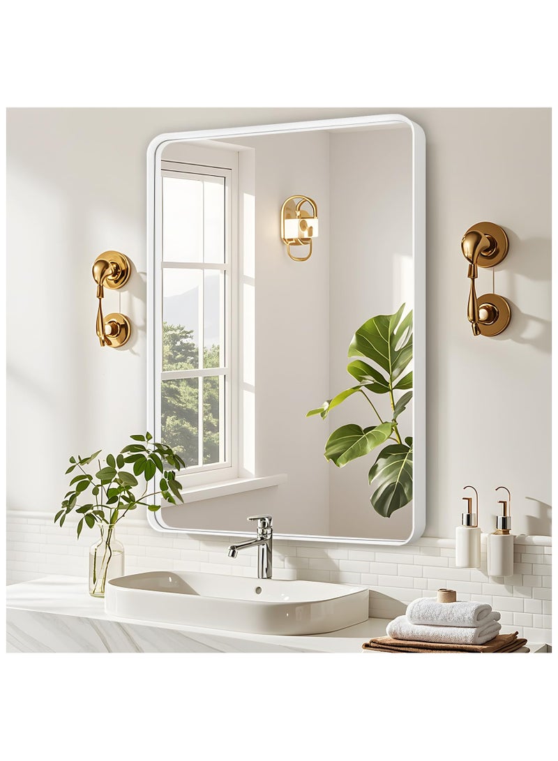 XICEN Bathroom Mirror, 40 x 50 cm Rectangular Wall-Mounted Mirrors,makeup mirror, Wall Mirror with Aluminum Alloy Frame, Modern Large Mirrors for Bathroom, Bedroom,Vanity, Hangs Vertically or Horizontally（White Frame） - Image 1