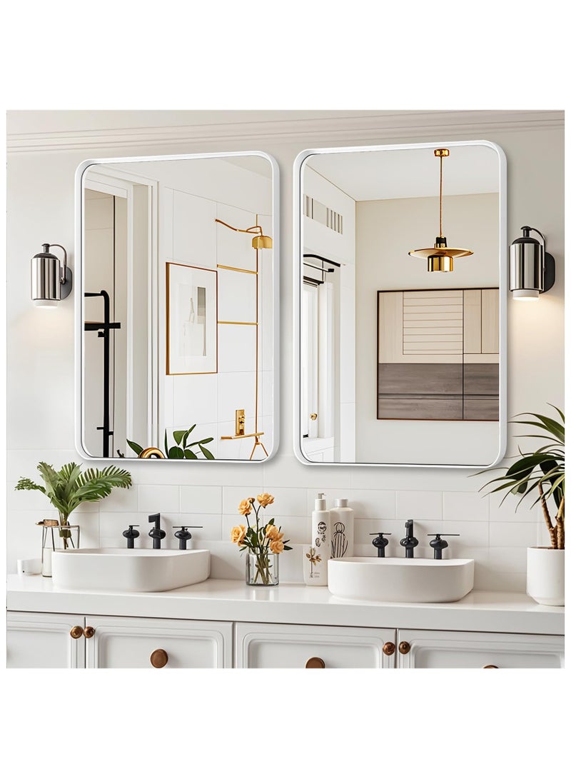 XICEN Bathroom Mirror, 40 x 50 cm Rectangular Wall-Mounted Mirrors,makeup mirror, Wall Mirror with Aluminum Alloy Frame, Modern Large Mirrors for Bathroom, Bedroom,Vanity, Hangs Vertically or Horizontally（White Frame） - Image 2