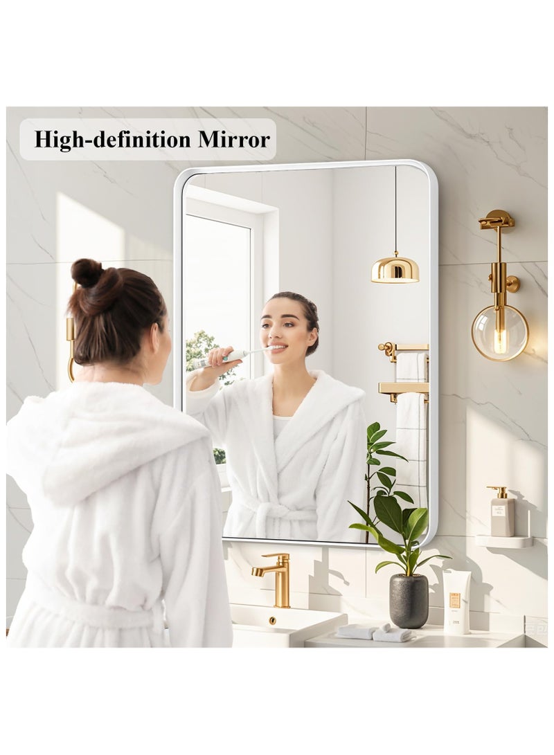 XICEN Bathroom Mirror, 40 x 50 cm Rectangular Wall-Mounted Mirrors,makeup mirror, Wall Mirror with Aluminum Alloy Frame, Modern Large Mirrors for Bathroom, Bedroom,Vanity, Hangs Vertically or Horizontally（White Frame） - Image 4